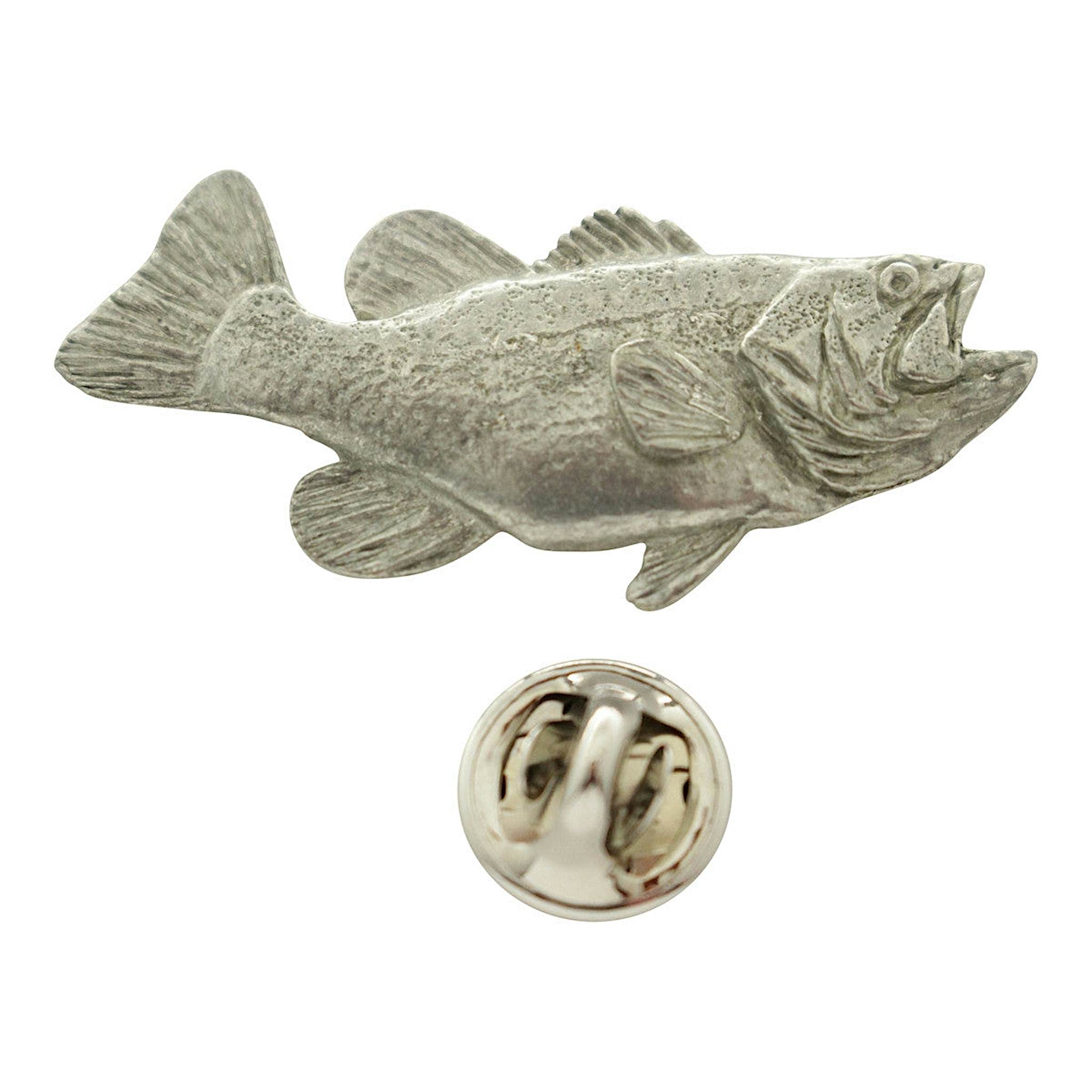 Right Facing Largemouth Bass Pin ~ Antiqued Pewter ~ Lapel Pin ~ Sarah's Treats & Treasures