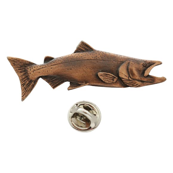 Chinook Salmon Pin ~ Antiqued Copper ~ Lapel Pin ~ Sarah's Treats & Treasures