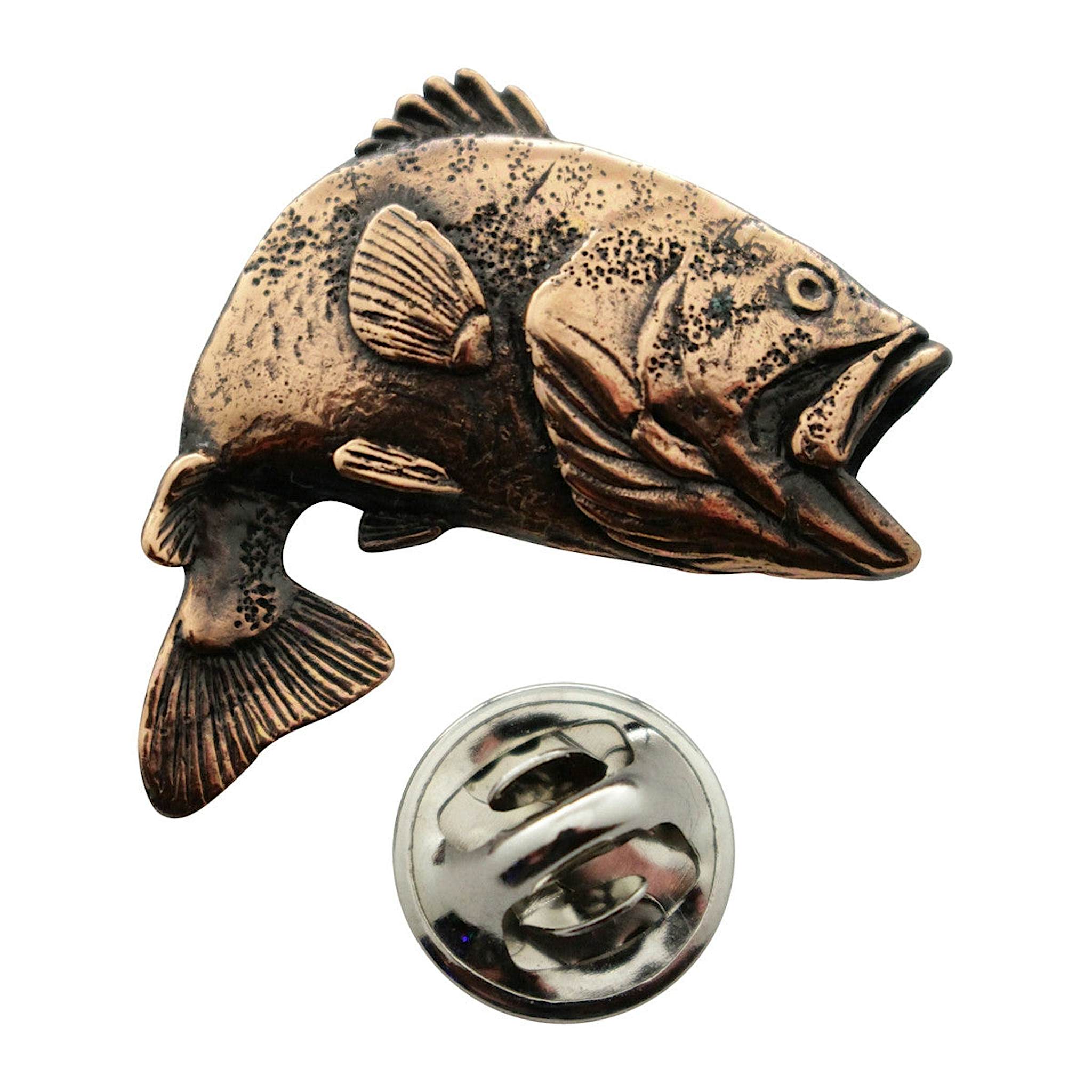 Jumping Largemouth Bass Pin ~ Antiqued Copper ~ Lapel Pin ~ Sarah's Treats & Treasures
