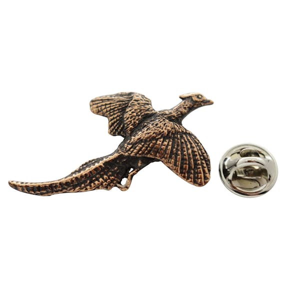 Flying Pheasant Pin ~ Antiqued Copper ~ Lapel Pin ~ Sarah's Treats & Treasures