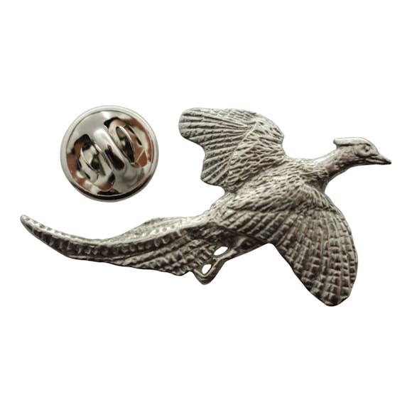 Pheasant Flying Pin ~ Antiqued Pewter ~ Lapel Pin ~ Sarah's Treats & Treasures