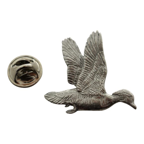 Wood Duck Flying Pin ~ Antiqued Pewter ~ Lapel Pin ~ Sarah's Treats & Treasures