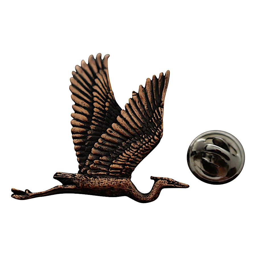 Blue Heron Flying Pin ~ Antiqued Copper ~ Lapel Pin ~ Sarah's Treats & Treasures