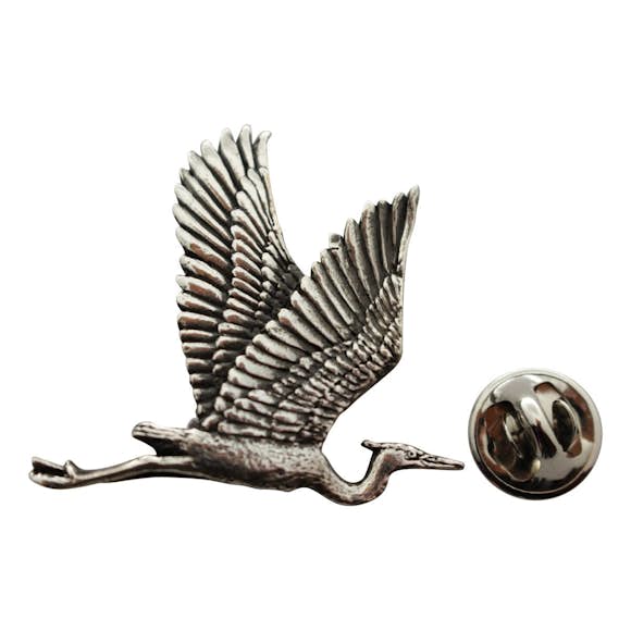 Blue Heron Flying Pin ~ Antiqued Pewter ~ Lapel Pin ~ Sarah's Treats & Treasures