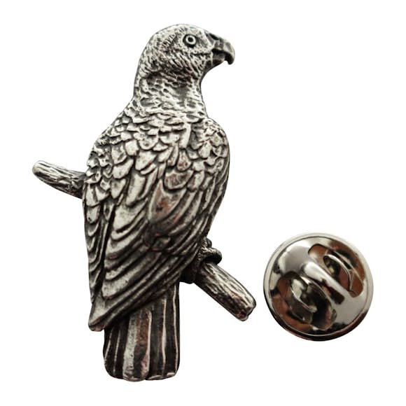 African Grey Parrot Pin ~ Antiqued Pewter ~ Lapel Pin ~ Sarah's Treats & Treasures