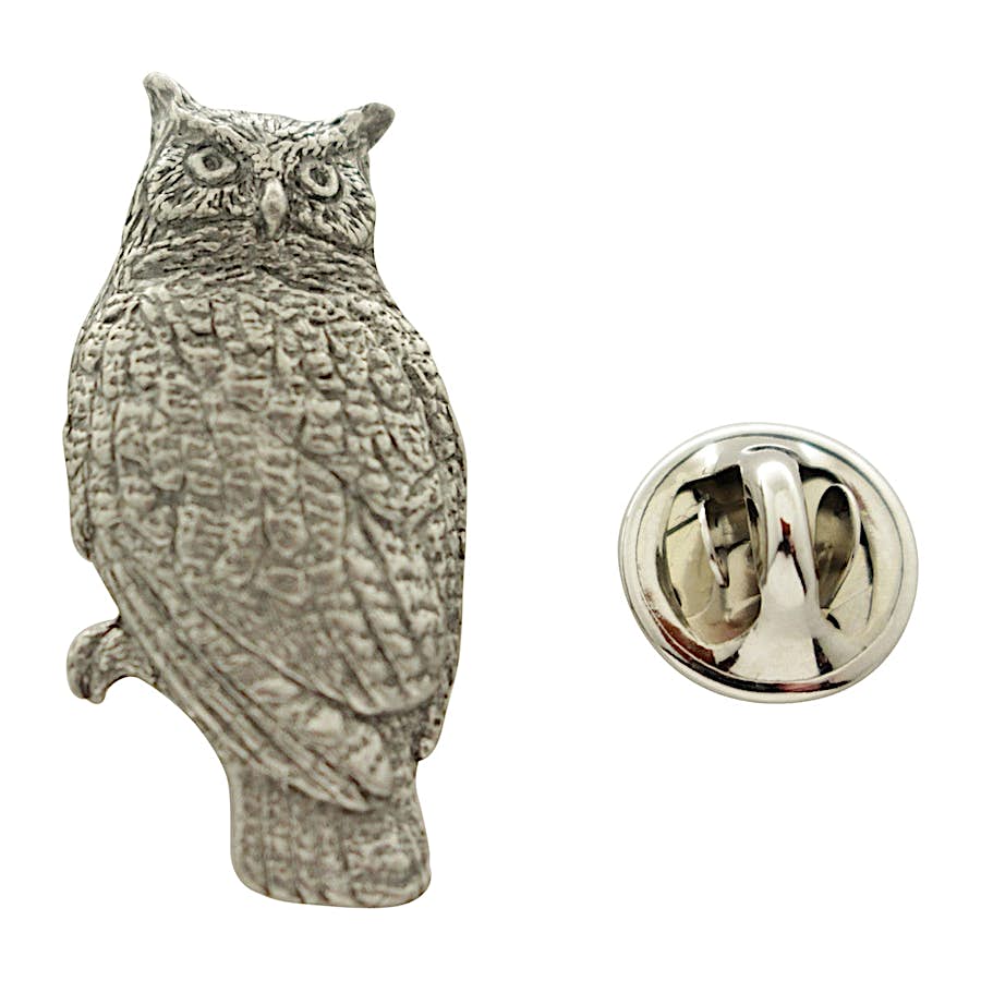 Great Horned Owl Pin ~ Antiqued Pewter ~ Lapel Pin ~ Sarah's Treats & Treasures