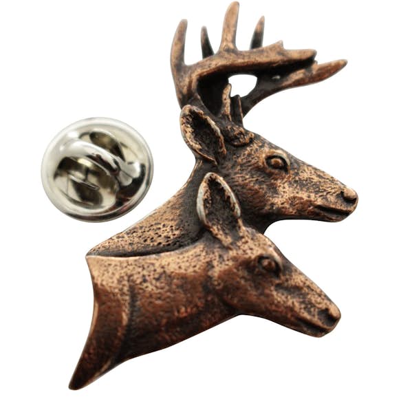 Buck and Doe Head Pin ~ Antiqued Copper ~ Lapel Pin ~ Sarah's Treats & Treasures