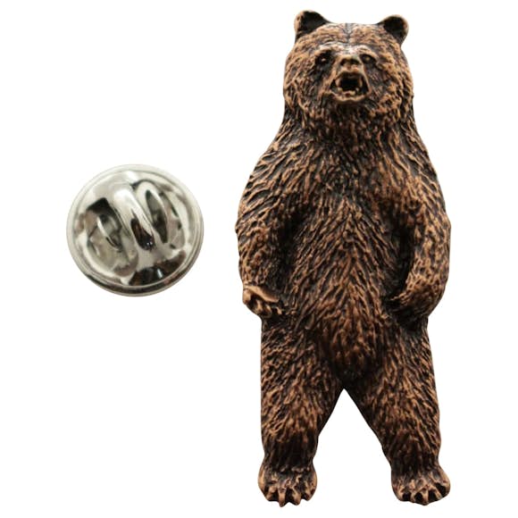 Grizzly Bear Standing Pin ~ Antiqued Copper ~ Lapel Pin ~ Sarah's Treats & Treasures