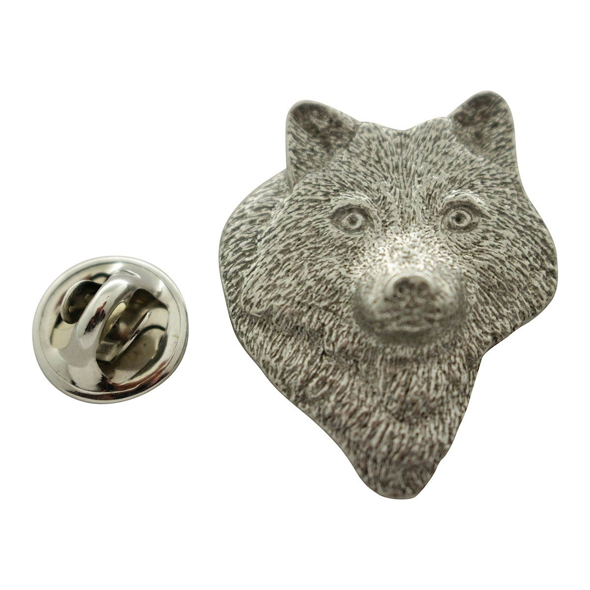 Wolf Head Front Facing Pin ~ Antiqued Pewter ~ Lapel Pin ~ Sarah's Treats & Treasures