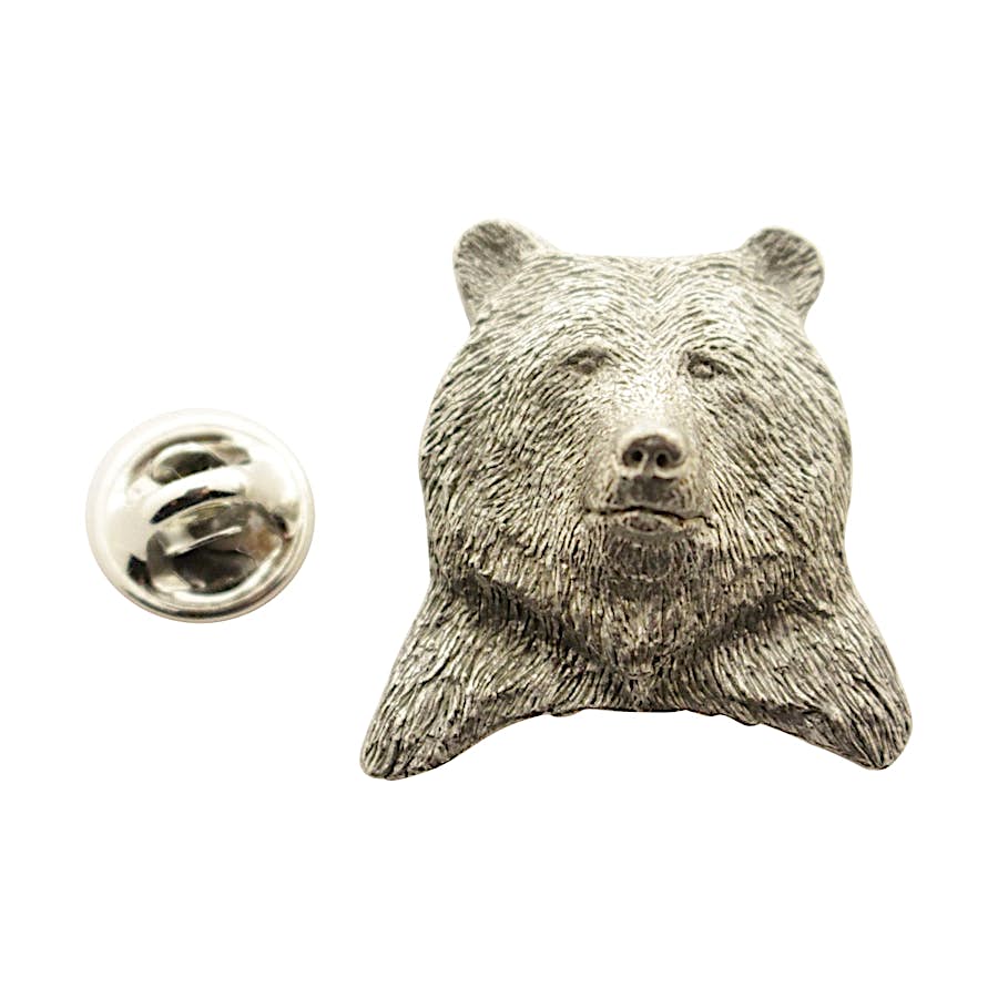 Grizzly Bear Head Pin ~ Antiqued Pewter ~ Lapel Pin ~ Sarah's Treats & Treasures