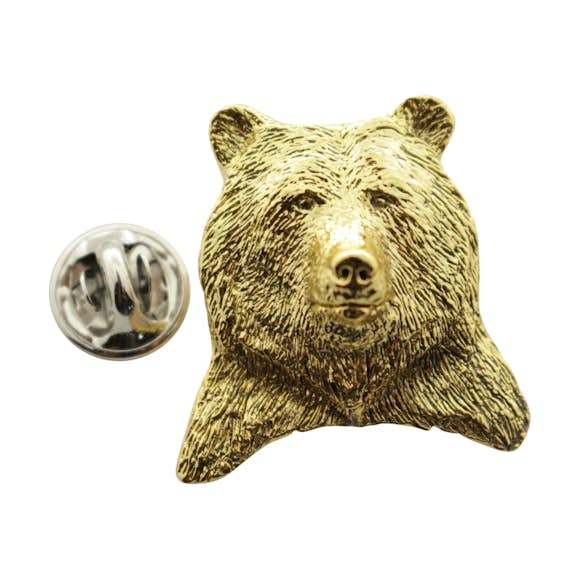 Grizzly Bear Head Pin ~ 24K Gold ~ Lapel Pin ~ Sarah's Treats & Treasures