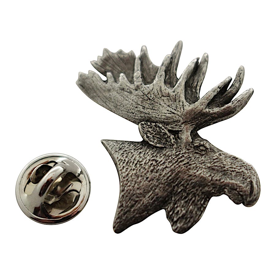 Moose Head Pin ~ Antiqued Pewter ~ Lapel Pin ~ Sarah's Treats & Treasures
