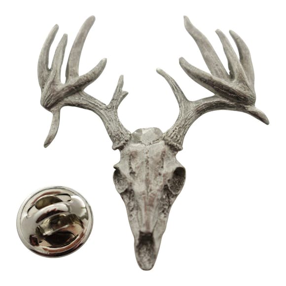 13 Point Drop Tine Skull Pin ~ Antiqued Pewter ~ Lapel Pin ~ Sarah's Treats & Treasures