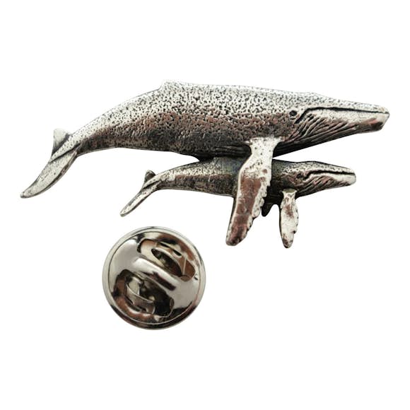 Humpback Whale with Baby Pin ~ Antiqued Pewter ~ Lapel Pin ~ Sarah's Treats & Treasures