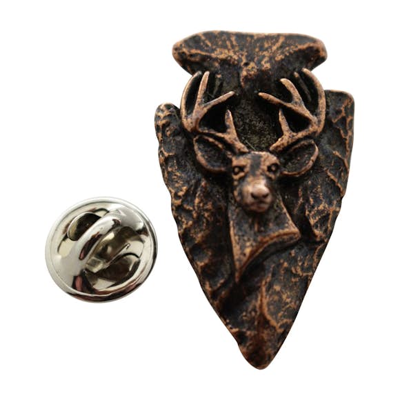Arrowhead with Buck Pin ~ Antiqued Copper ~ Lapel Pin ~ Sarah's Treats & Treasures