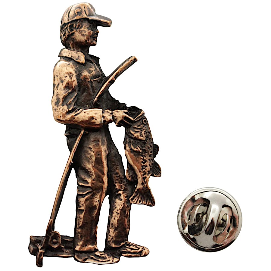 Bass Fisherman Pin ~ Antiqued Copper ~ Lapel Pin ~ Sarah's Treats & Treasures