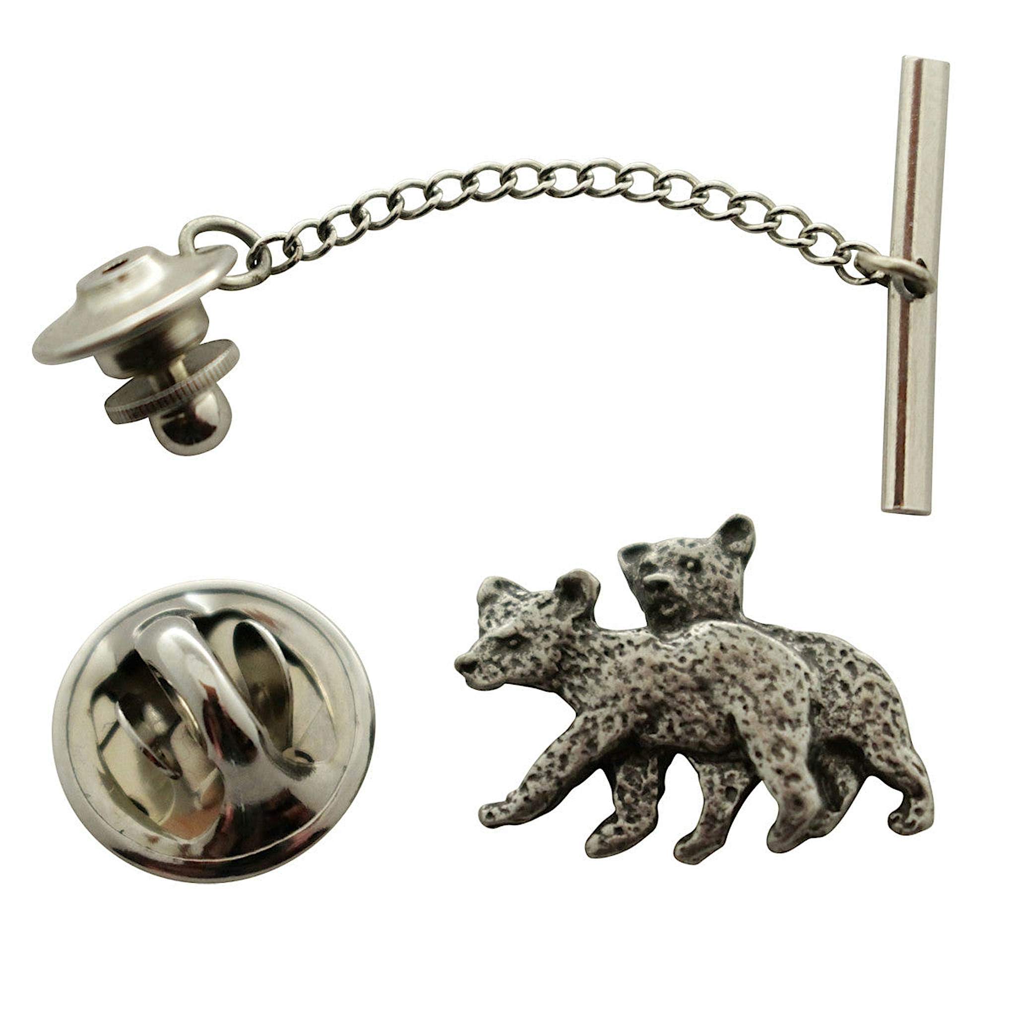 Twin Bear Cub Tie Tack ~ Antiqued Pewter ~ Tie Tack or Pin ~ Sarah's Treats & Treasures