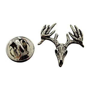 Thirteen Point Buck Skull Mini Pin ~ Antiqued Pewter ~ Miniature Lapel Pin ~ Sarah's Treats & Treasures