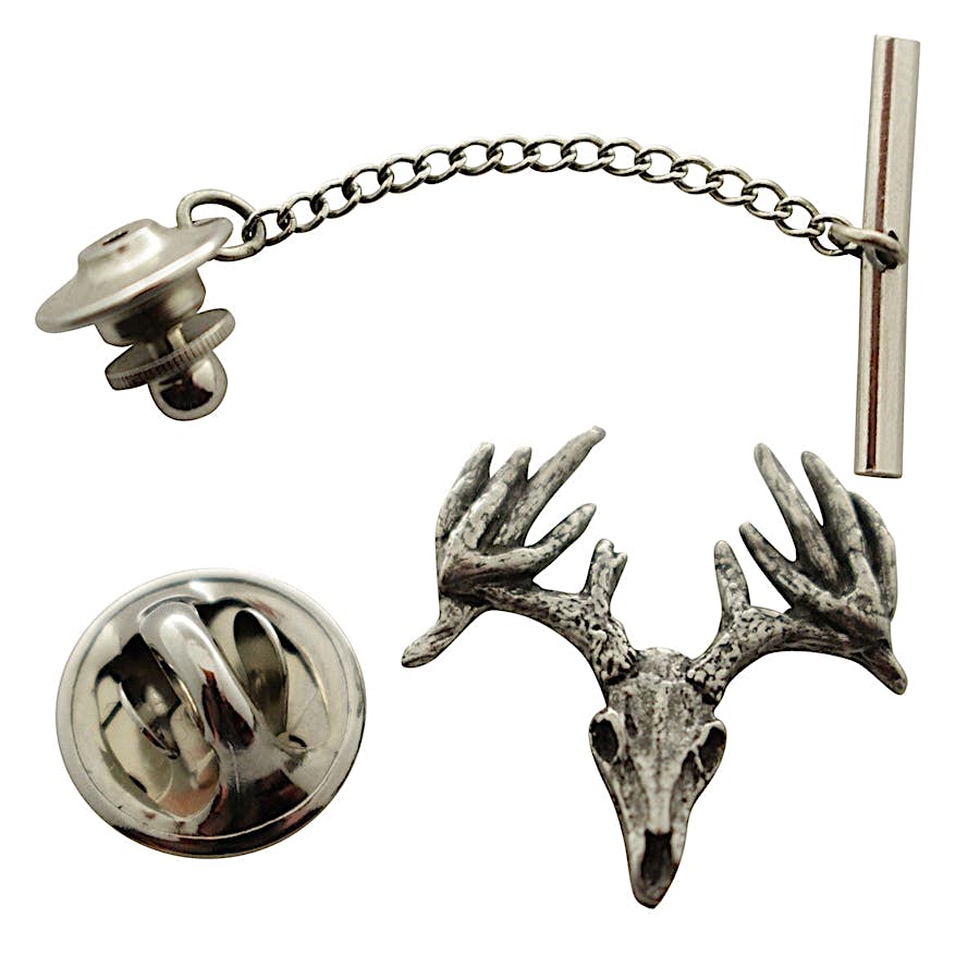 Thirteen Point Buck Skull Tie Tack ~ Antiqued Pewter ~ Tie Tack or Pin ~ Sarah's Treats & Treasures