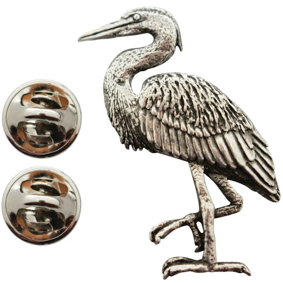 Blue Heron Pin ~ Antiqued Pewter ~ Lapel Pin ~ Sarah's Treats & Treasures
