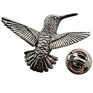 Hummingbird Flying Right Pin ~ Antiqued Pewter ~ Lapel Pin ~ Sarah's Treats & Treasures