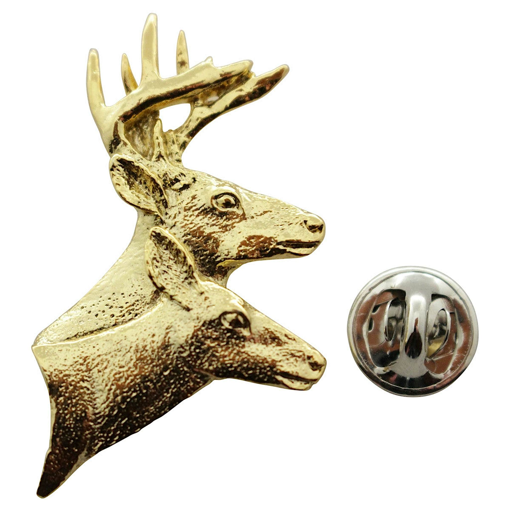 Buck and Doe Head Pin ~ 24K Gold ~ Lapel Pin ~ Sarah's Treats & Treasures