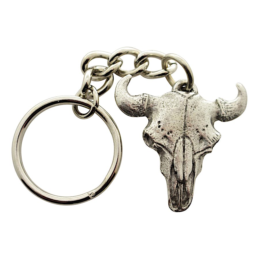 Buffalo Skull Keychain ~ Antiqued Pewter ~ Keychain ~ Antiqued Pewter Keychain ~ Sarah's Treats & Treasures