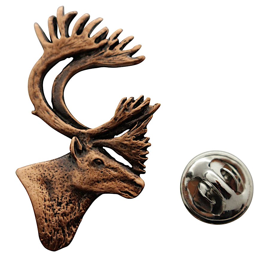 Caribou or Reindeer Head Pin ~ Antiqued Copper ~ Lapel Pin ~ Sarah's Treats & Treasures