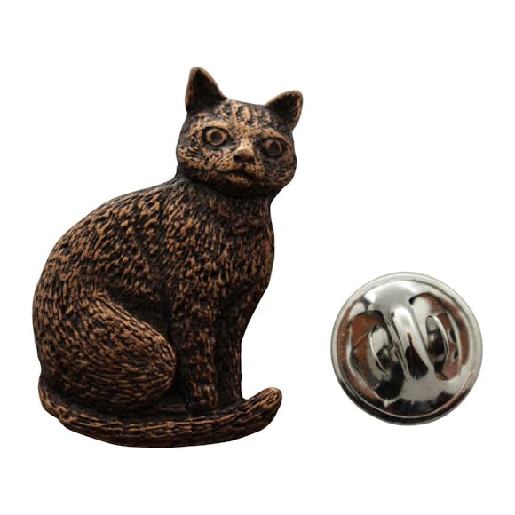 Cat Sitting Pin ~ Antiqued Copper ~ Lapel Pin ~ Sarah's Treats & Treasures