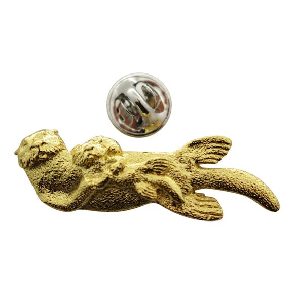 Sea Otter with Baby Pin ~ 24K Gold ~ Lapel Pin ~ 24K Gold Lapel Pin ~ Sarah's Treats & Treasures