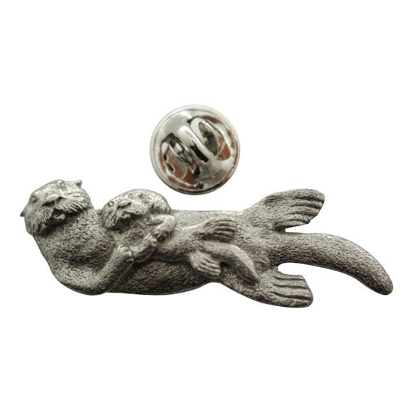 Sea Otter with Baby Pin ~ Antiqued Pewter ~ Lapel Pin ~ Sarah's Treats & Treasures