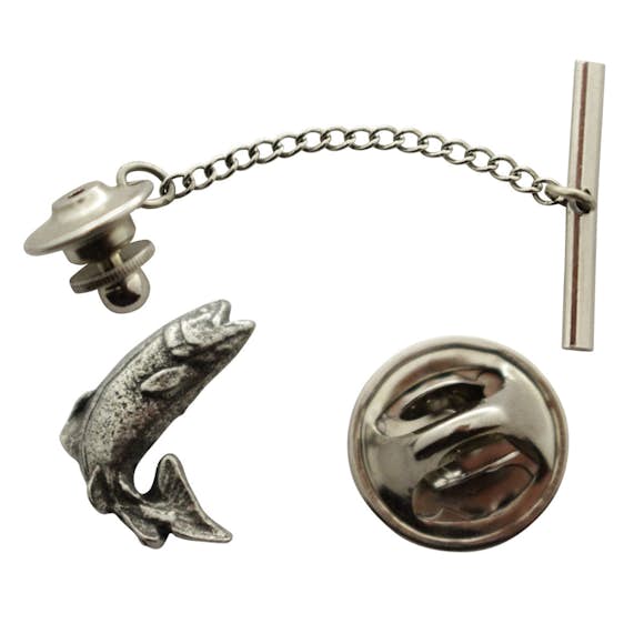 Jumping Trout Tie Tack ~ Antiqued Pewter ~ Tie Tack or Pin ~ Antiqued Pewter Tie Tack or Pin ~ Sarah's Treats & Treasures