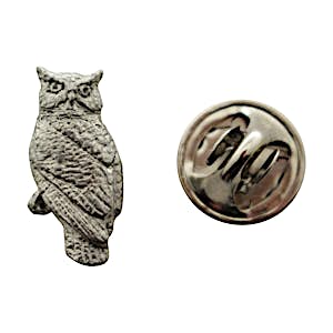 Owl Mini Pin ~ Antiqued Pewter ~ Miniature Lapel Pin ~ Sarah's Treats & Treasures