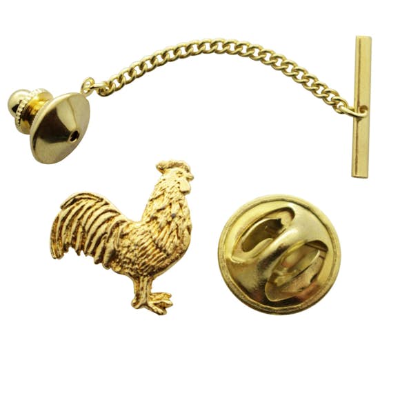 Rooster Tie Tack ~ 24K Gold ~ Tie Tack or Pin ~ Sarah's Treats & Treasures
