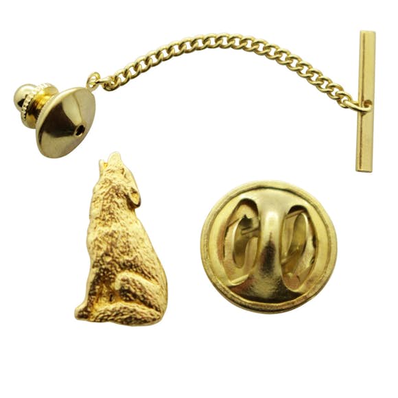 Howling Wolf Tie Tack ~ 24K Gold ~ Tie Tack or Pin ~ Sarah's Treats & Treasures