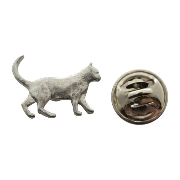 Walking Cat Mini Pin ~ Antiqued Pewter ~ Miniature Lapel Pin ~ Sarah's Treats & Treasures