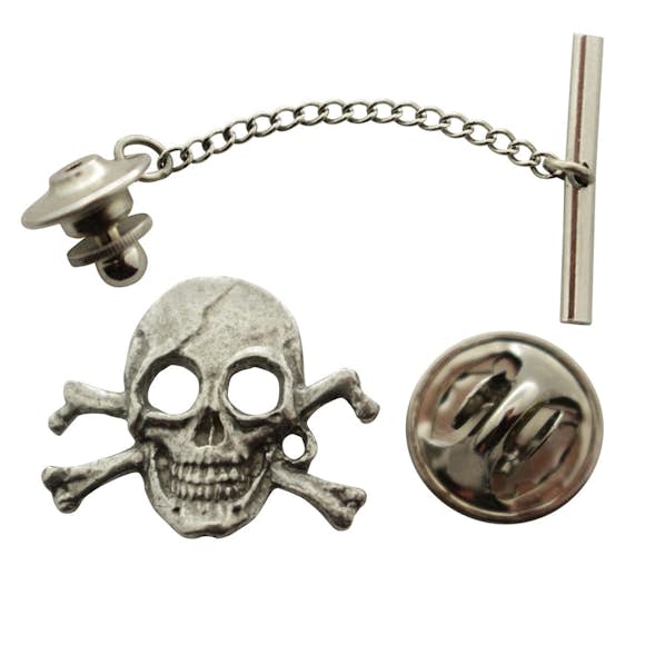 Pirate Skull Tie Tack ~ Antiqued Pewter ~ Tie Tack or Pin ~ Sarah's Treats & Treasures